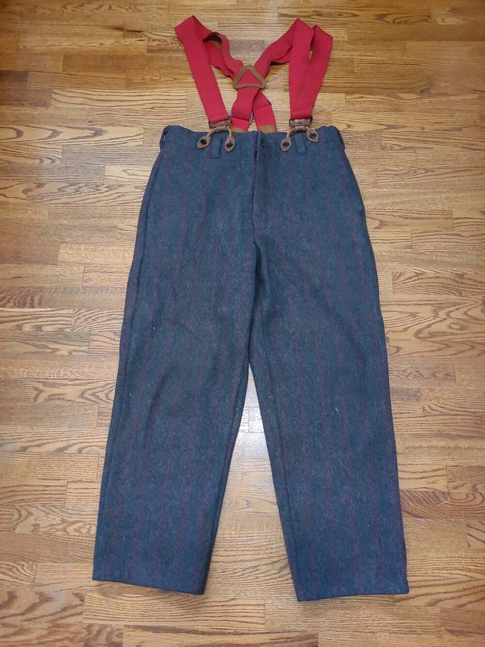 Vintage 1990 Woolrich Wool Pants with Red Suspenders Men's Size 38 Overalls